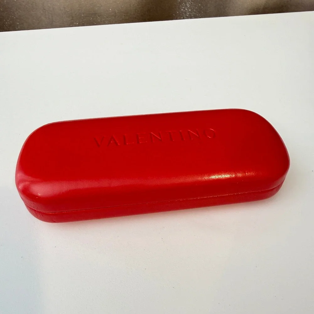 Valentino Red Hard Shell Eyeglass Sunglasses Case Debossed Logo Luxury Accessory